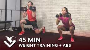 45 Min Weight Training Workout + Abs: Home Strength Training Full Body Dumbbell Workout Women & Men