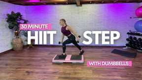 30 MINUTE CARDIO HIIT STEP WORKOUT // STEP WITH DUMBBELLS