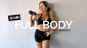 30 min COMPLETE FULL BODY WORKOUT with weights, no jumping