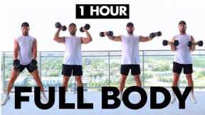 1 HOUR FULL BODY WORKOUT AT HOME, STRENGTH TRAINING (DUMBBELLS & BODYWEIGHT)