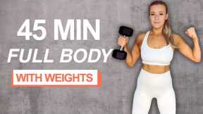 45 MIN Full Body Strength & Cardio Workout with Weights | Dumbbells at Home + Tabata Finisher