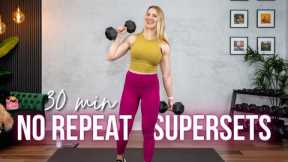 30 min. NO REPEAT Full Body Strength Training Workout at Home