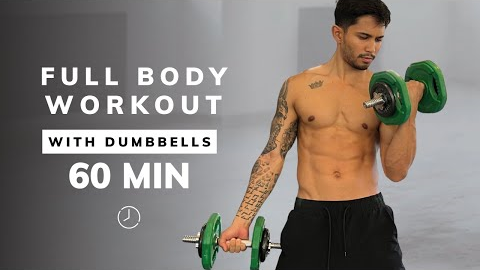 1 HOUR FULL BODY WORKOUT WITH DUMBBELLS - Weight Training At Home (NO REPEATS)