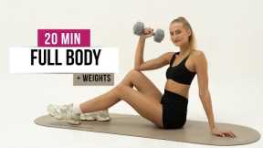 20 MIN FULL BODY Workout with Weights, Strength Training - No Repeat Exercises, Home Workout