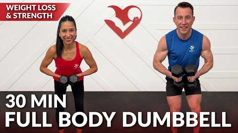 30 Min Full Body Workout with Dumbbells at Home Strength Training - No Repeat Weight Loss Women Men