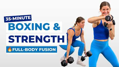35-Min Full Body Strength + Boxing Workout | Dumbbells