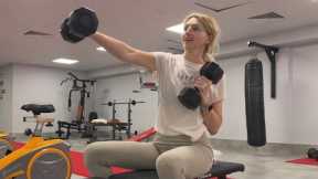 Blonde 😱😱😱 Woman Arm Workout | Biceps & Triceps Dumbbell Training at Gym