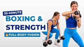 35-Min Full Body Strength + Boxing Workout | Dumbbells