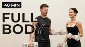 40 Min Full Body Dumbbell Workout | Strength, Abs & Arms