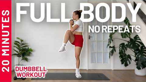 20MIN FULL BODY DUMBBELL WORKOUT - No Repeats - Warm up & cool down included