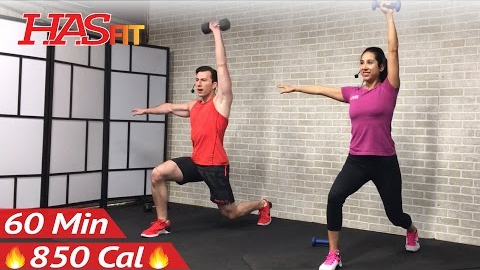 60 Minute HIIT Workout with Weights + Abs - Full Body Dumbbell High Intensity Workout at Home