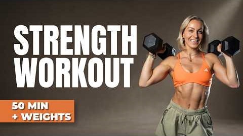 50 MIN INTENSE STRENGTH WORKOUT | FULL BODY | NO JUMPING | SPICY CORE ELEMENTS | with Weights