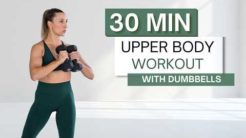 30 min UPPER BODY WORKOUT | Dumbbells + Bench | Arms, Chest, Back and Core